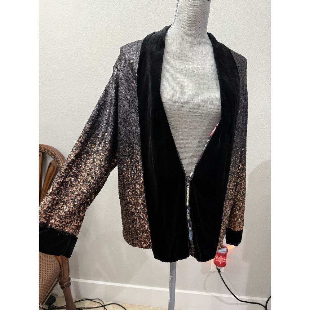 NWT Johnny Was Sequin Dorian Kimono M Black Velvet Trim - Picture 2 of 5